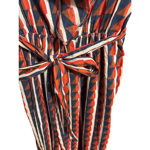 Gap Womens M Ruffled Off-Shoulder Geometric Print Maxi Dress With Tie Waist Mult - Picture 2 of 5